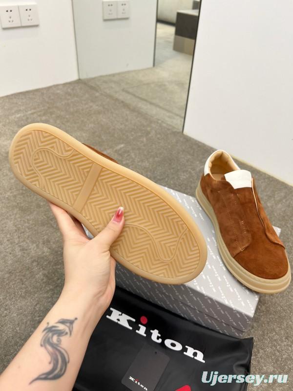 2025 Men Kiton Apricot Calf Suede Slip-On Casual Shoes AS00320
