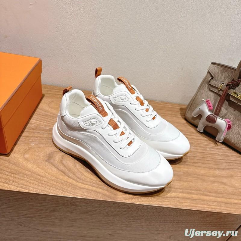 2025 Unisex Hermès White Leather Fabric Sneakers AS00400