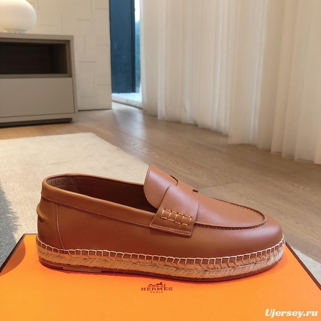 2025 Unisex Hermès Brown Leather Loafers AS00380