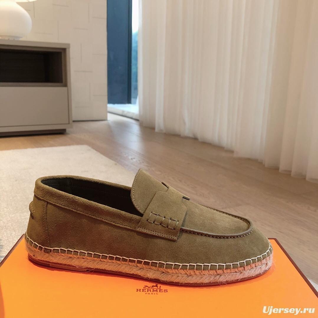 2025 Unisex Hermès Eclair Brown Suede Calfskin Loafers AS00380