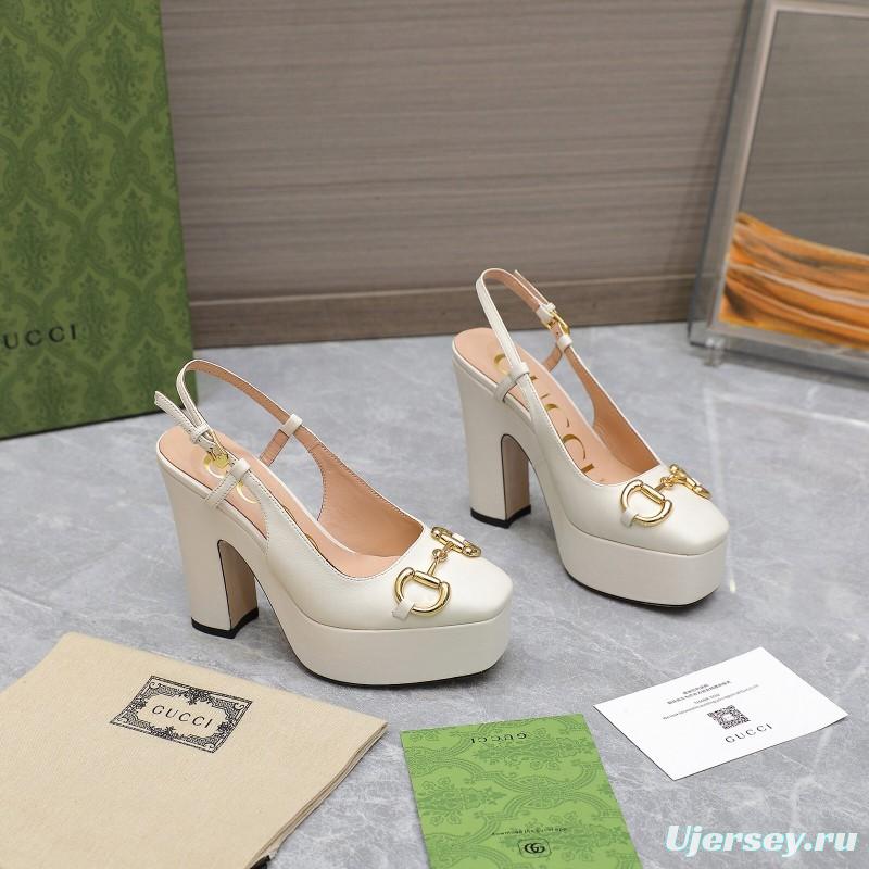 2025 Women Gucci White Lamb Leather Platform High Heels KFY00320