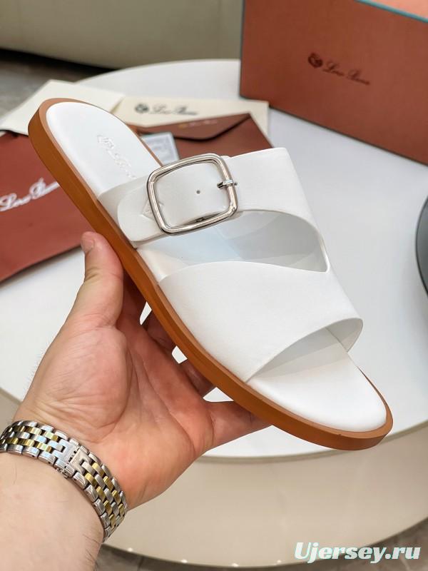2025 Men Loro Piana White Leather Slippers AS00250