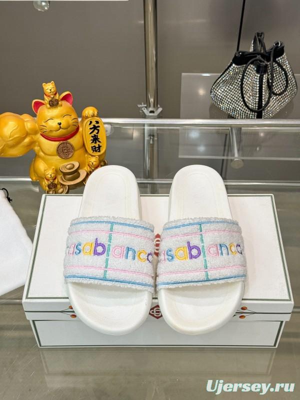 2025 Unisex CASA BLANCA White Fabric Slippers Embroidery KFY00160