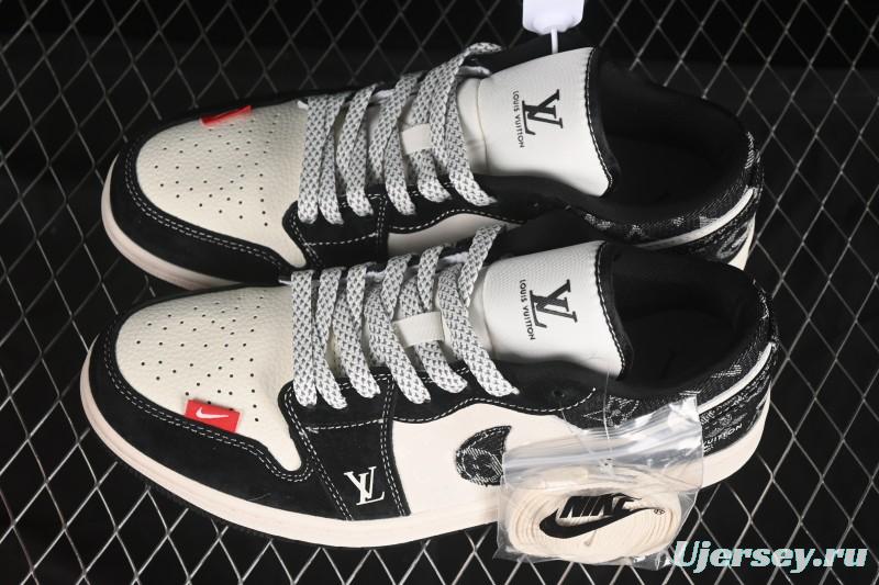 Nike Air Jordan 1 Low AJ1 LV Collaboration Black Fabric Red Label High-End Custom Low-Top Retro Basketball Shoes - YX5066-369