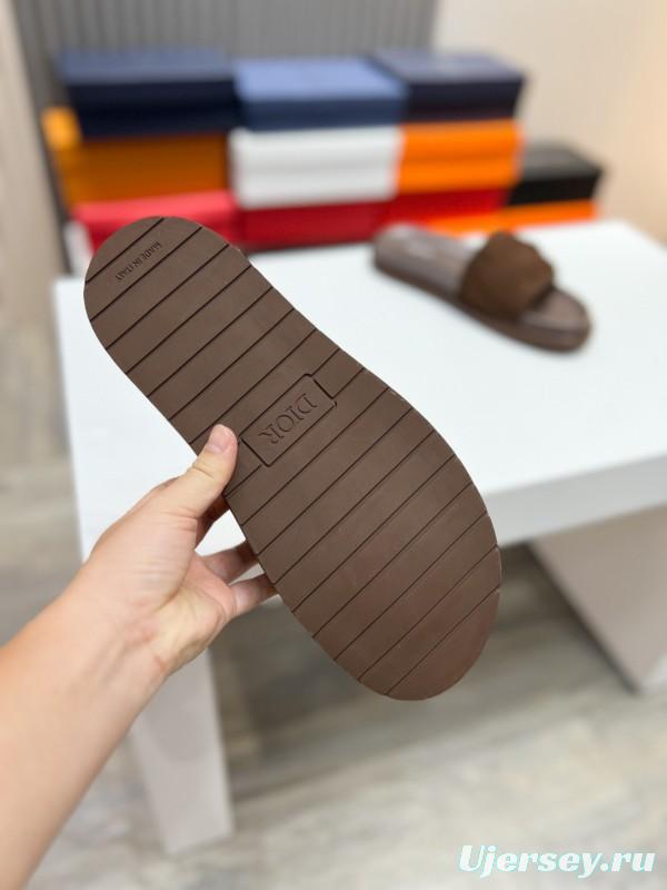2025 Men Dior Brown Suede Leather Slippers AS00190