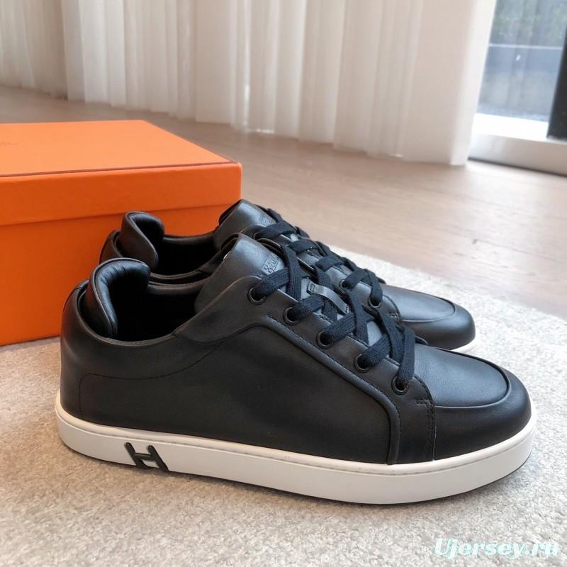 2025 Men Hermès Black Leather Sneakers AS00380