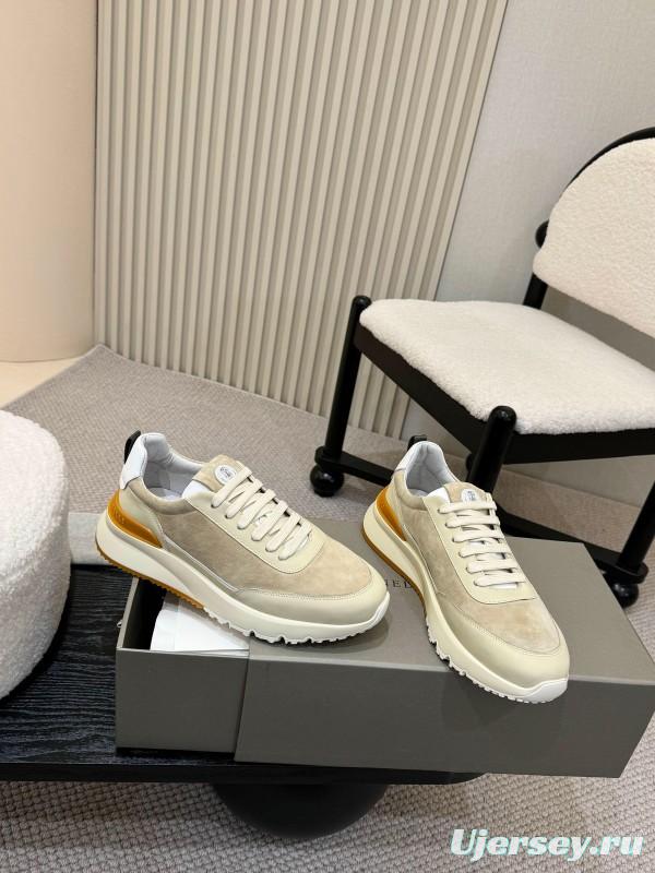 2025 Unisex Brunello Cucinelli Black Milk Blue Apricot Calfskin Leather Sneakers AS00320