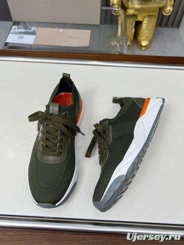 2025 Unisex Santoni Military Green Orange Wool Blend Knit Sneakers AS00320
