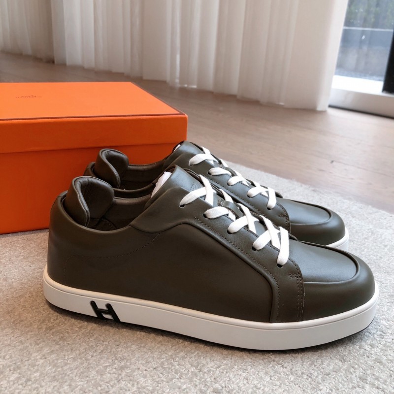 2025 Men Hermès Green White Leather Sneakers AS00380