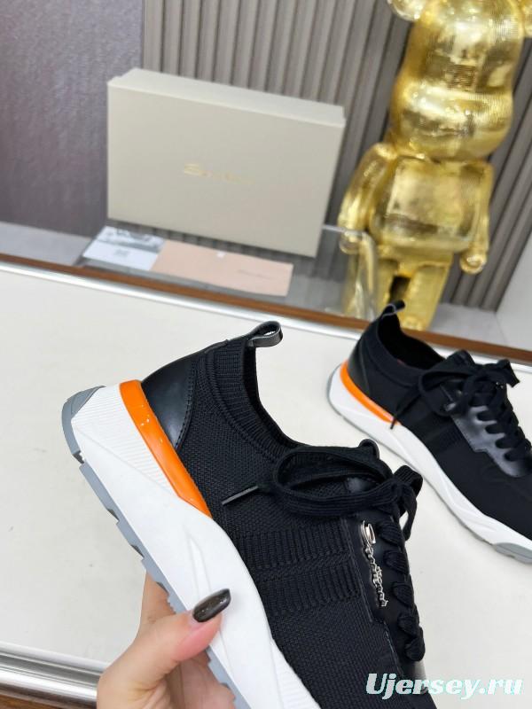 2025 Unisex Santoni Black Wool Blend Knit Mesh Sneakers AS00320