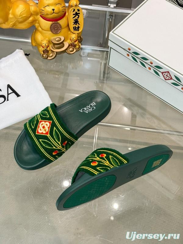 2025 Men CASA BLANCA Green Embroidery Slippers Original Embroidery KFY00160