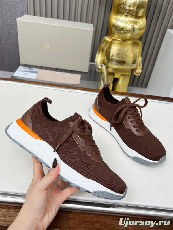 2025 Unisex Santoni Brown Orange Wool Blend Sneakers AS00320