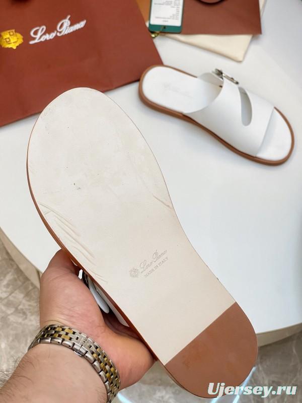 2025 Men Loro Piana White Leather Slippers AS00250