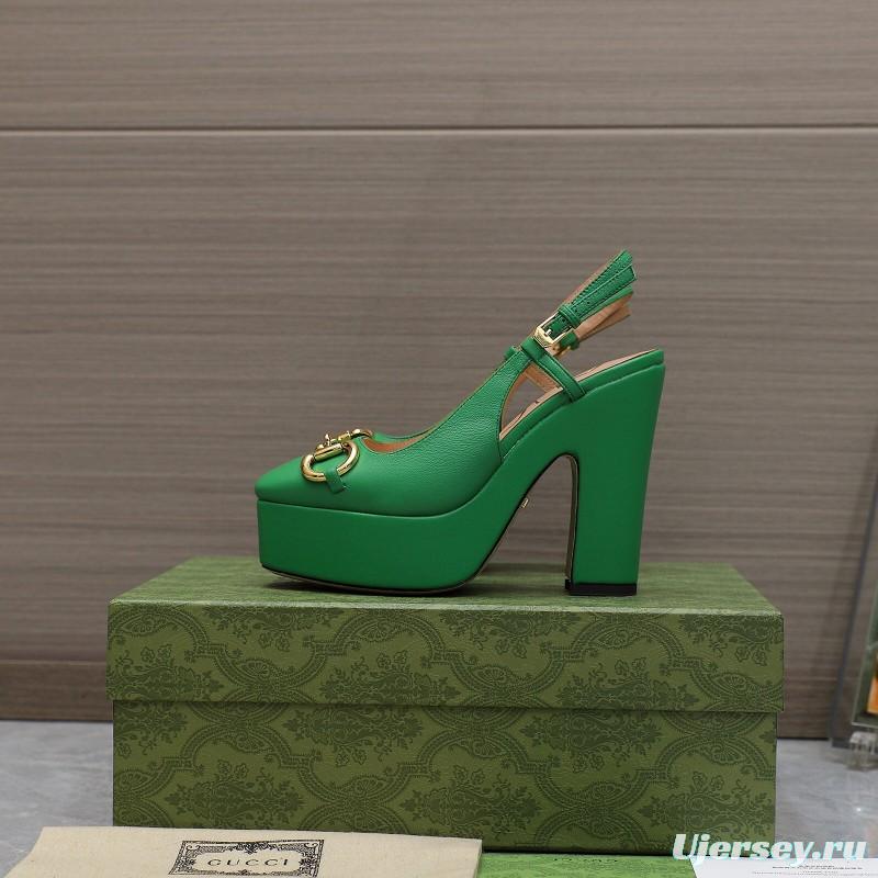 2025 Women Gucci Green Leather Platform High Heels KFY00320