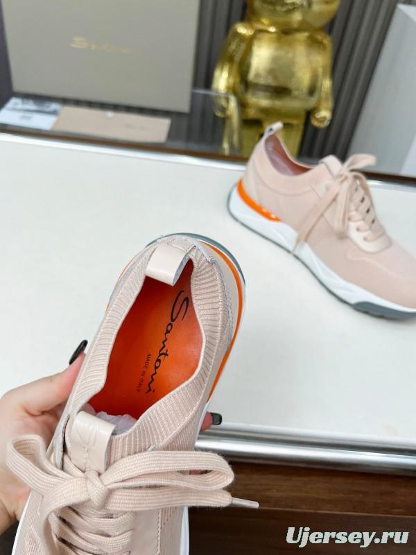 2025 Unisex Santoni Beige Wool Blend Knit Sneakers AS00320