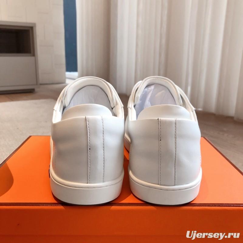 2025 Women Hermès White Leather Sneakers