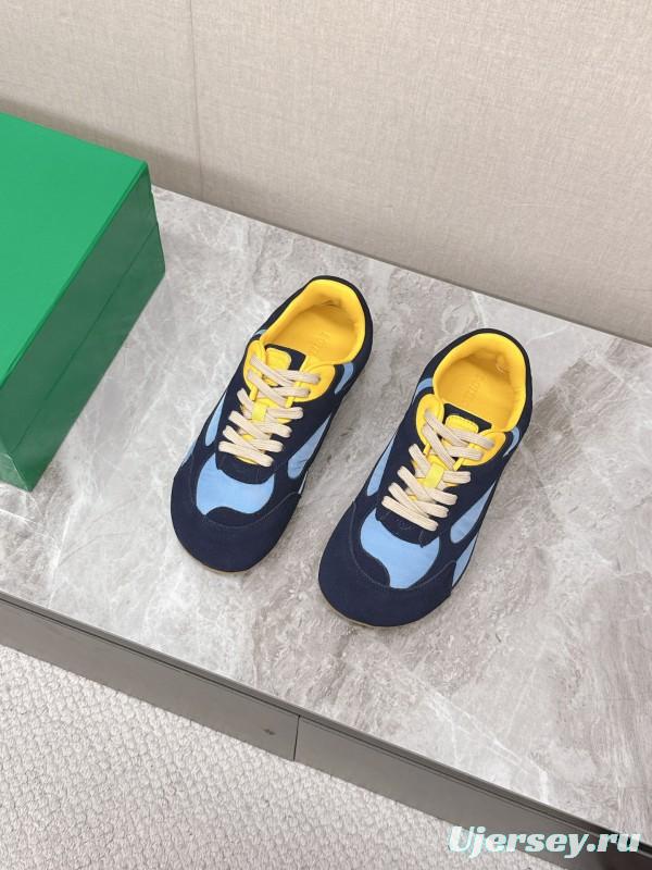 2025 Unisex Bottega Veneta Blue Yellow Nylon Suede Sneakers KFY00290