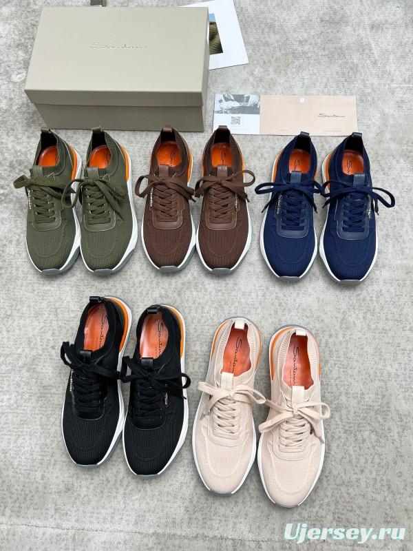 2025 Unisex Santoni Brown Orange Wool Blend Sneakers AS00320