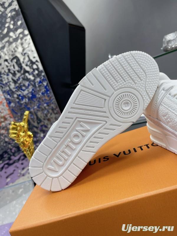 2025 Unisex Louis Vuitton White Leather Denim Trainers With Beads AS00400