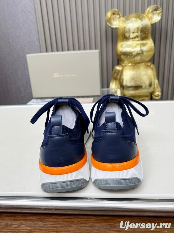 2025 Unisex Santoni Navy Orange Wool Blend Knit Sneakers AS00320