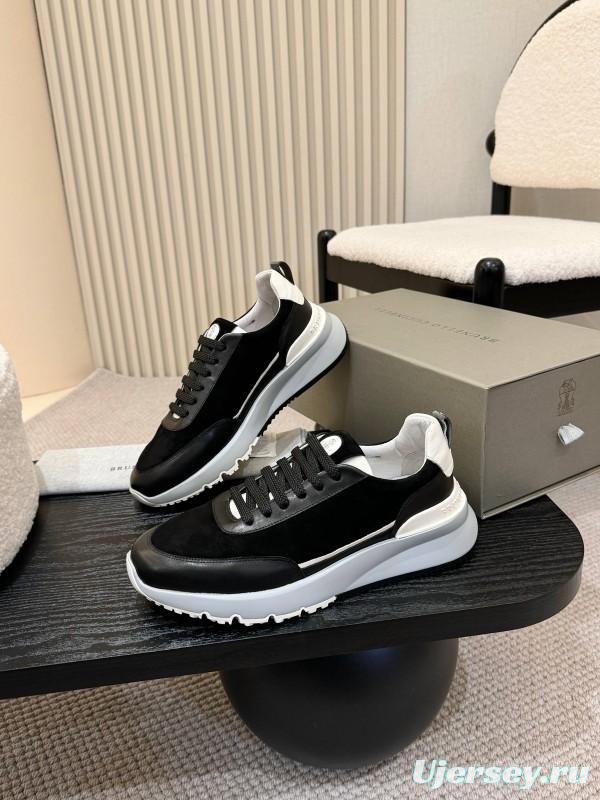 2025 Men Brunello Cucinelli Black White Calf Leather Sneakers AS00320