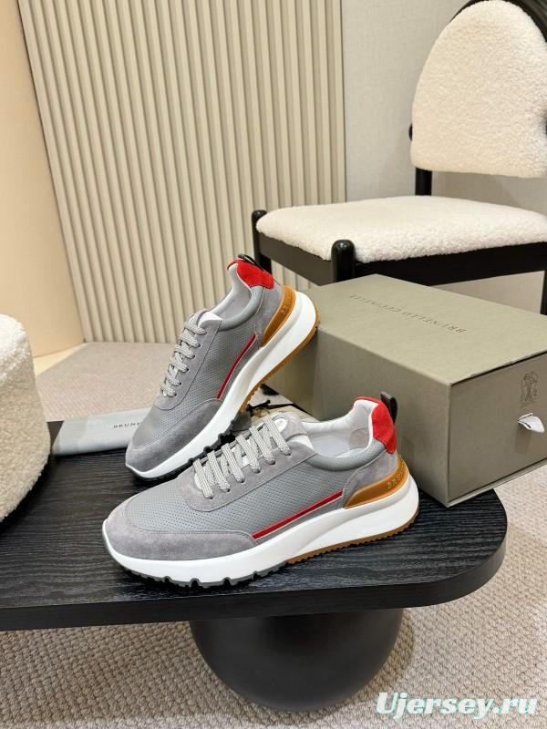 2025 Men Brunello Cucinelli Grey White Brown Suede Mesh Sneakers AS00320