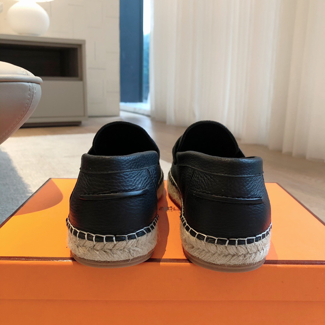2025 Unisex Hermes Black Leather Loafers AS00380