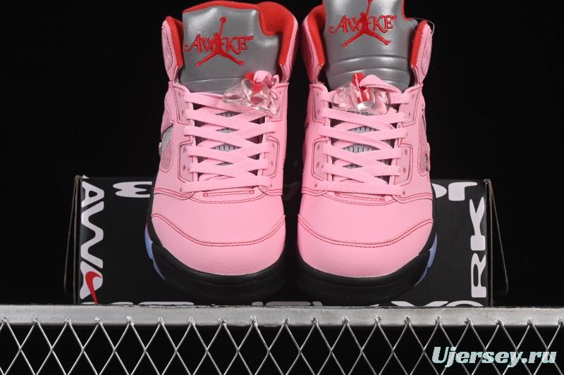 Awake NY Air Jordan 5 Retro Sneakers with Arctic Pink Colorway and Awake NY Logo Mesh - DV4982-600