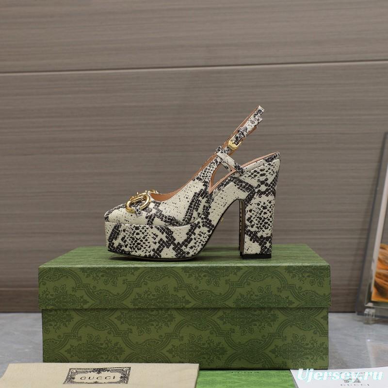 2025 Women Gucci Beige Black Leather Platform High Heels KFY00320