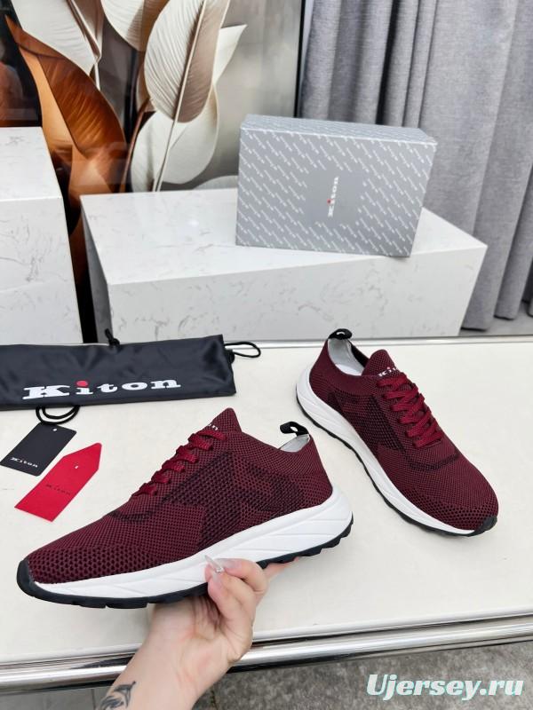 2025 Unisex Kiton Burgundy Knit Casual Sneakers Lightweight Rubber Sole AS00320