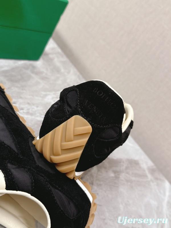 2025 Unisex Bottega Veneta Black Nylon Suede Sneakers KFY00290