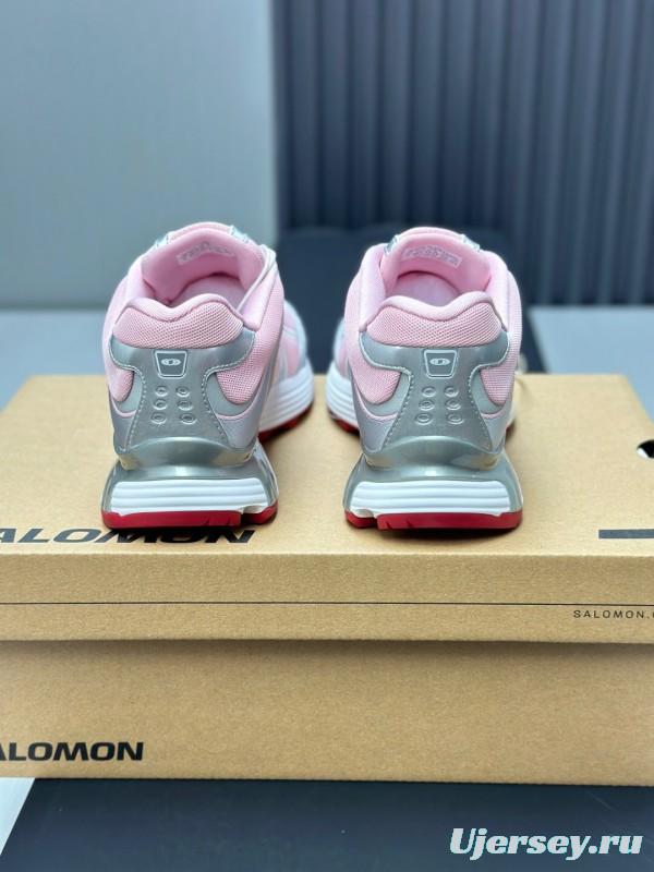 2025 Women SALOMON Pink White Leather Mesh Sneakers AS00320