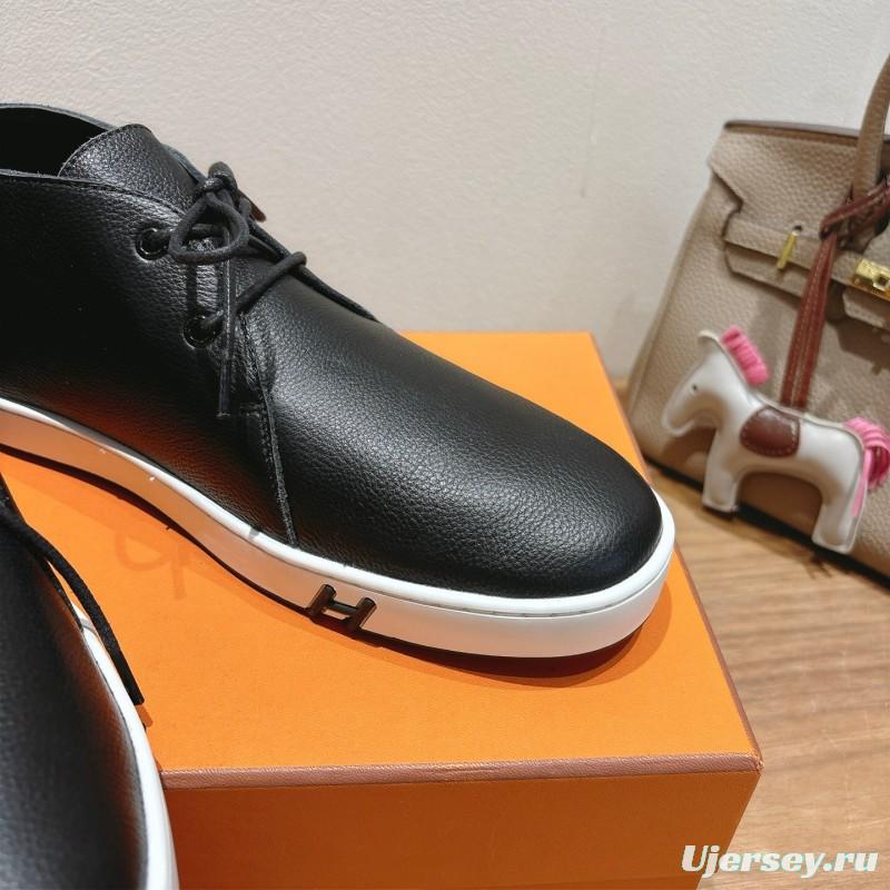 2025 Unisex Hermes Black White Leather Boots Classic Style