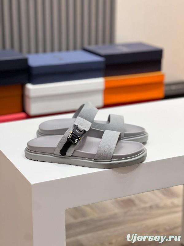 2025 Men Dior Grey Suede Leather Slippers CD Diamond AS00190