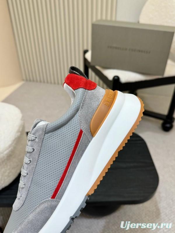 2025 Men Brunello Cucinelli Grey White Brown Suede Mesh Sneakers AS00320