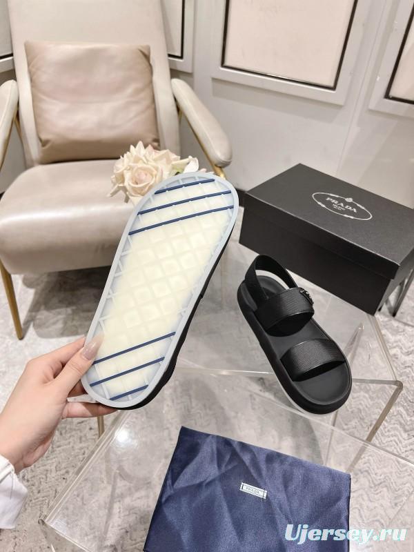 2025 Men Prada Black Leather Sandals KFY00220