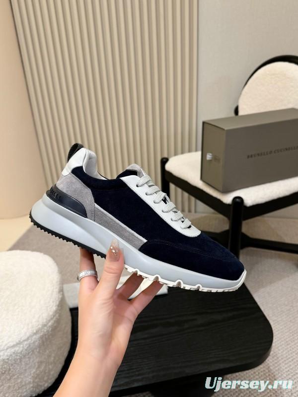 2025 Men Brunello Cucinelli Black White Blue Suede Sneakers AS00320