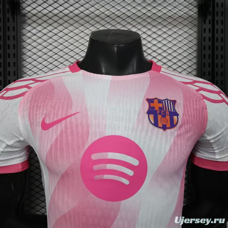 Player Version 25/26 FC Barcelona Pink White with Diagonal Stripe Pattern Jersey