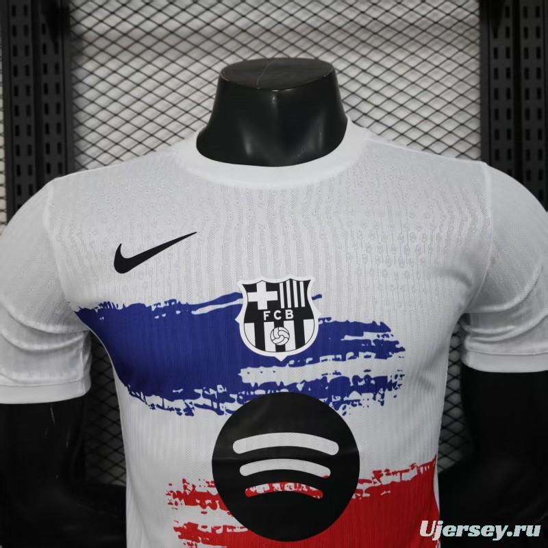 Player Version 25/26 Barcelona White with Blue and Red Brush Stroke Jersey