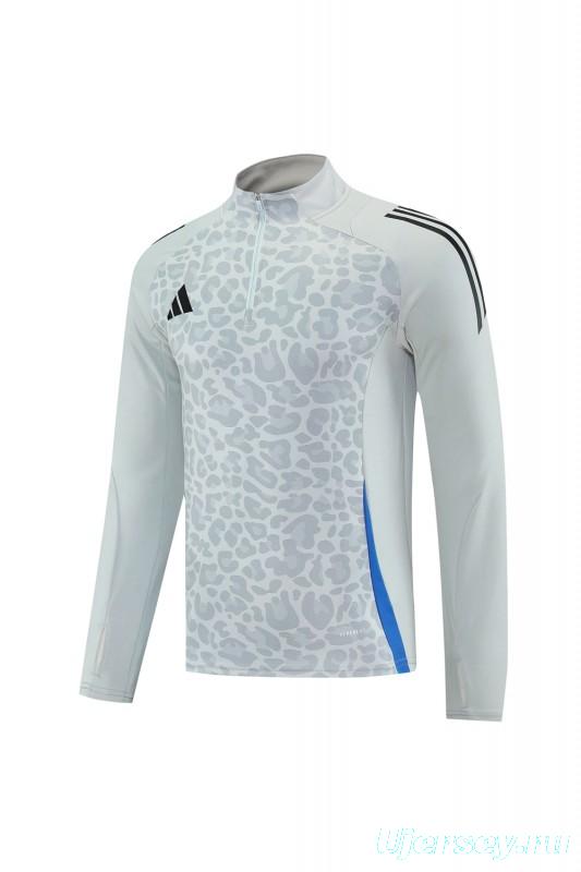 2025 Adidas Light Grey & Black with Leopard Print Pattern Half Zipper Jacket +Long Pants