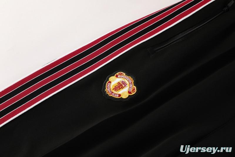 25/26 Manchester United Black Full Hoodie Zipper Jacket +Long Pants