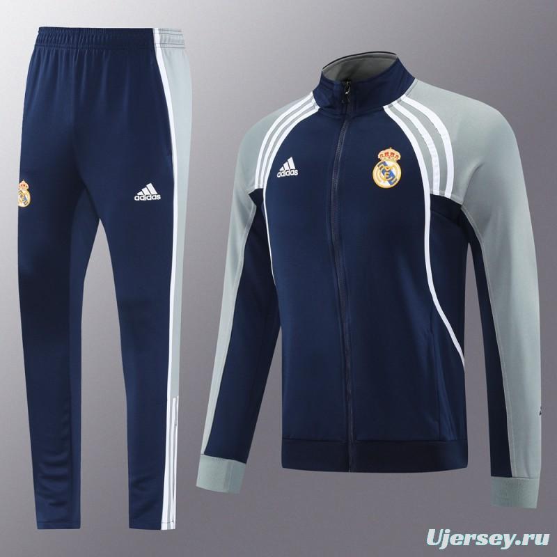 25/26 Real Madrid Navy/Grey Full Zipper Jacket +Long Pants