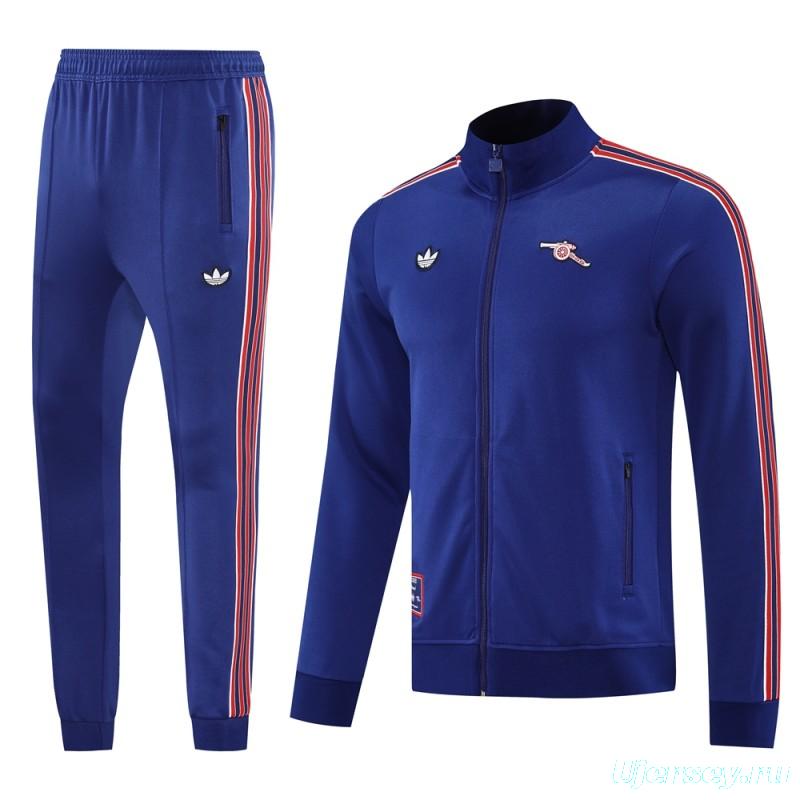 25/26 Arsenal Blue with Red & White Stripes Full Zipper Jacket +Long Pants