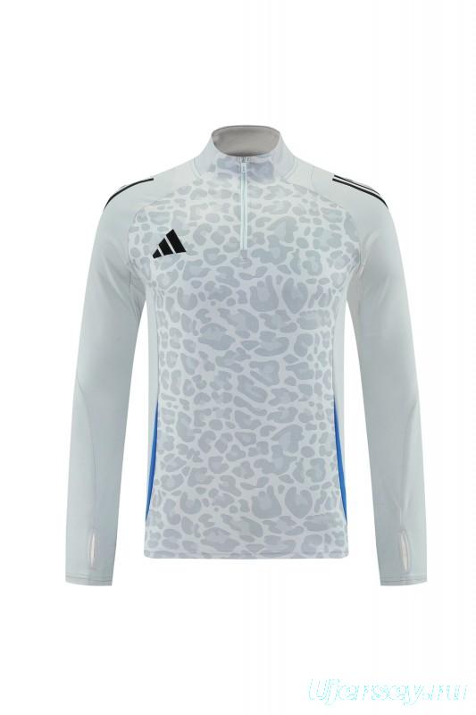 2025 Adidas Light Grey & Black with Leopard Print Pattern Half Zipper Jacket +Long Pants