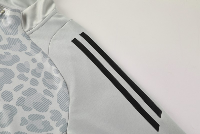 2025 Adidas Light Grey & Black with Leopard Print Pattern Half Zipper Jacket +Long Pants