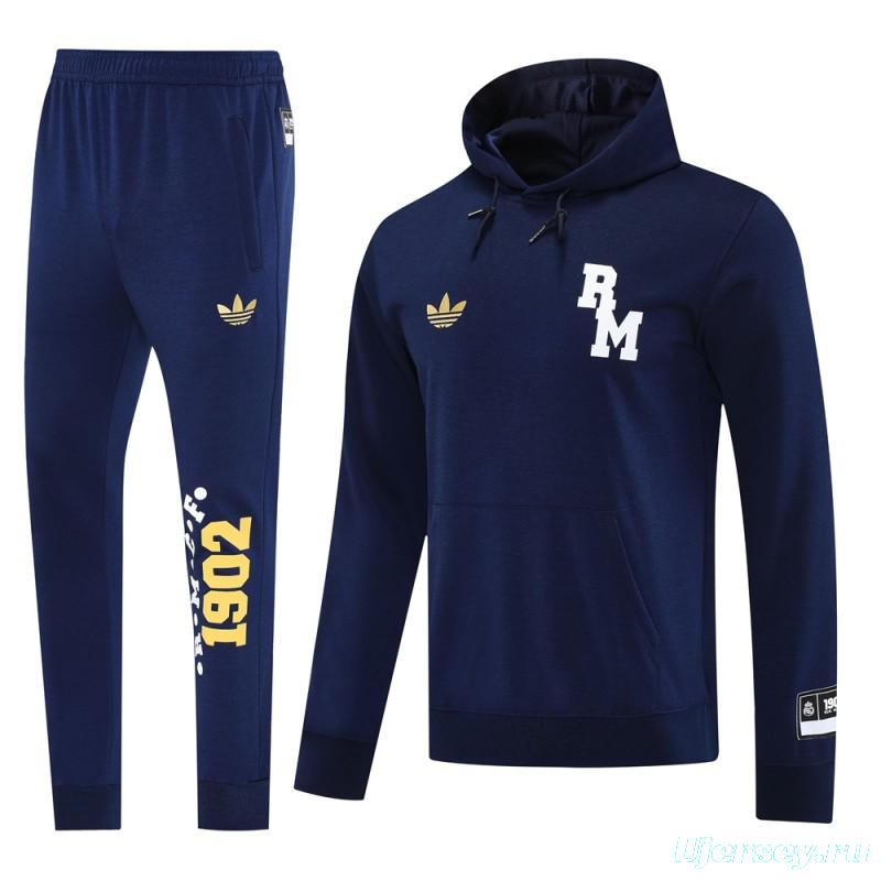 25/26 Real Madrid Navy Hoodie Full Zipper Jacket + Long Pants