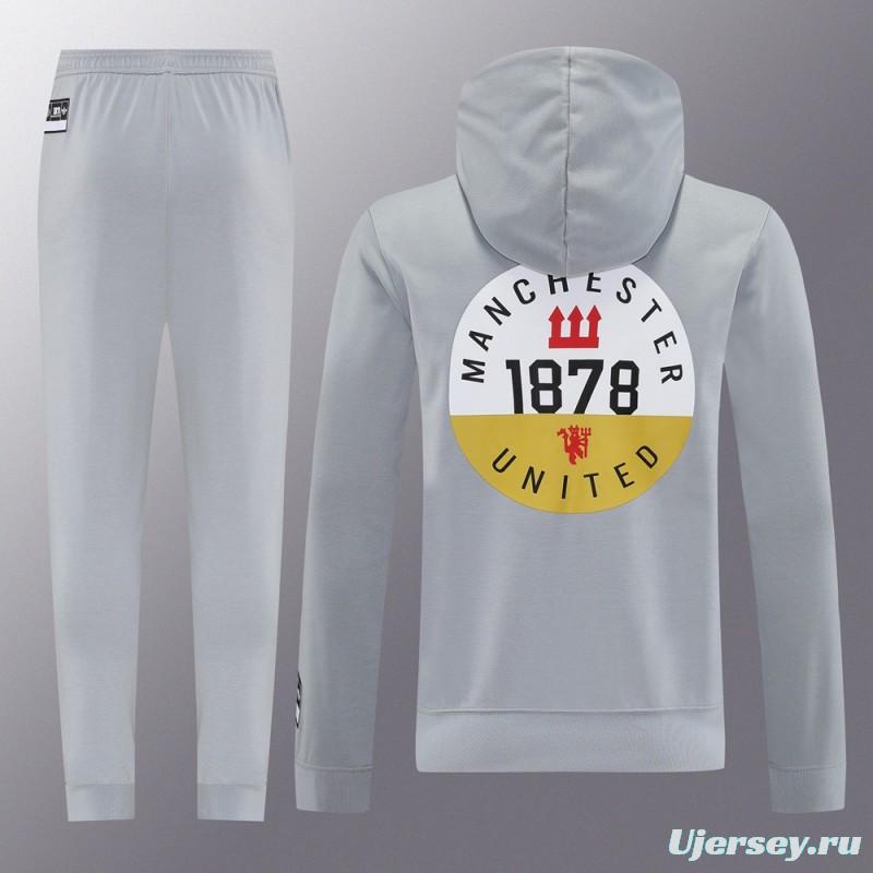 25/26 Manchester United Hooide Grey Full Zipper Jacket + Long Pants