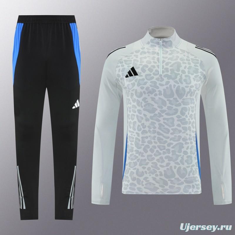 2025 Adidas Light Grey & Black with Leopard Print Pattern Half Zipper Jacket +Long Pants