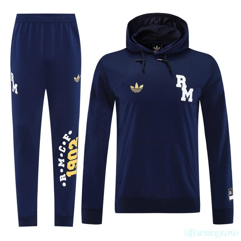 25/26 Real Madrid Navy Hoodie Full Zipper Jacket + Long Pants