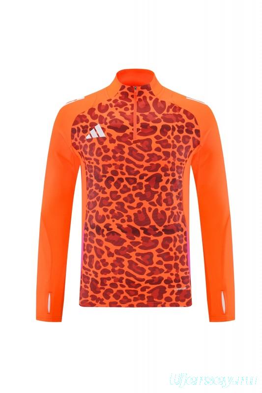 2025 Adidas Orange & Black with Leopard Print Pattern Half Zipper Jacket +Long Pants